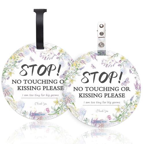 Image of 2 Pack No Touching Newborn Baby Girl Car Set Sign Stroller Tag, Do Not Touch Baby Sign, Baby Preemie Gender Neutral No Touch Safety Sign with Hanging Straps and Clip