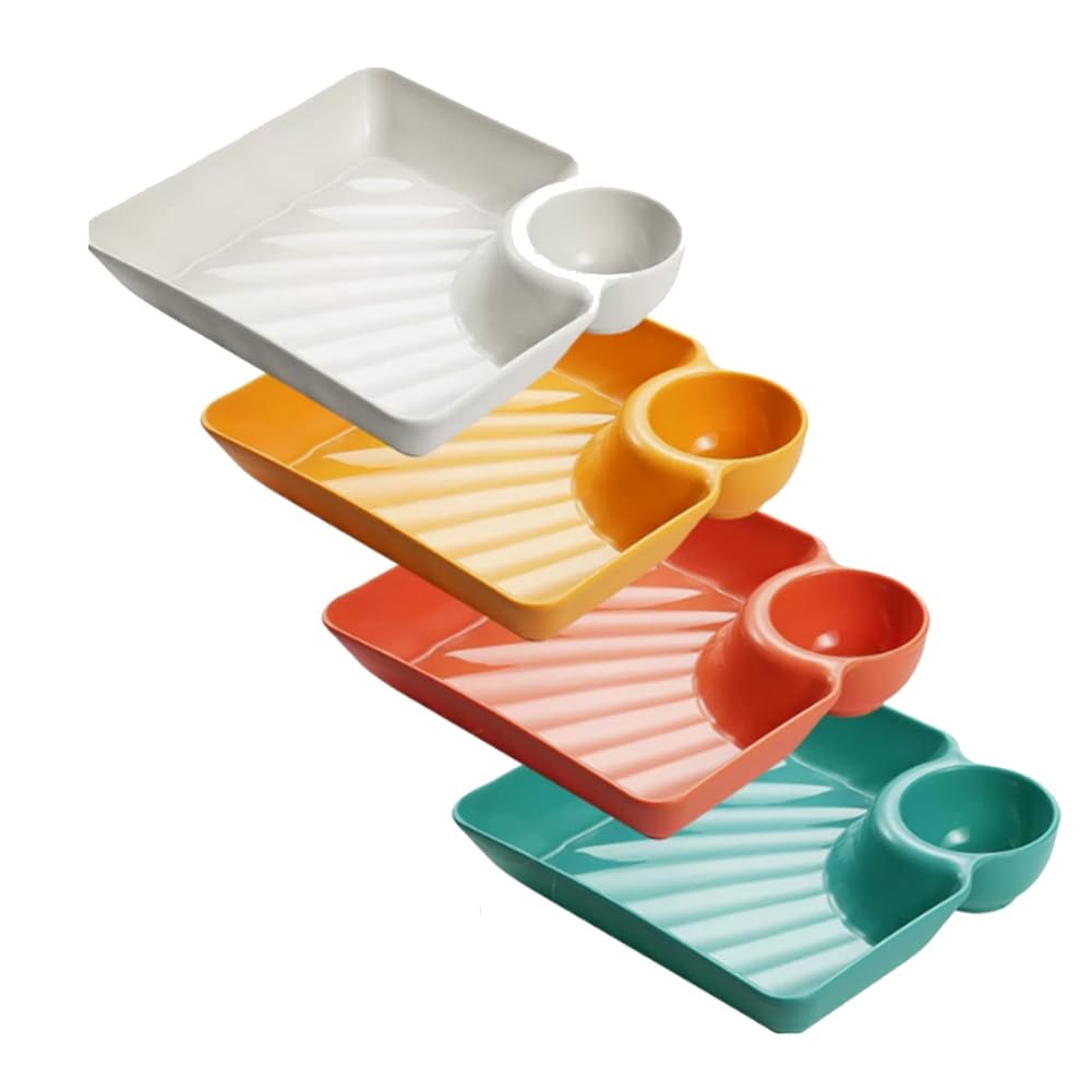 Aundhegrtt Plastic Serving Platter Set 4Pcs Chips and Dip Plates, Dumpling Plate with Dipping Saucer, Divided Snack Serving Dishes