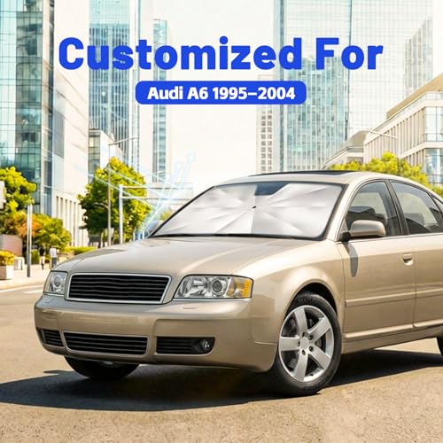 Image of Car Windshield Sun Shade for Audi A6 1995-2004 - Reflective Coated Fabric Sunshade Umbrella for Front Window, UV Protection Heat Shield Sun Blocker Heat Reflector, 1:1 Exact Fit Keep Car Cool