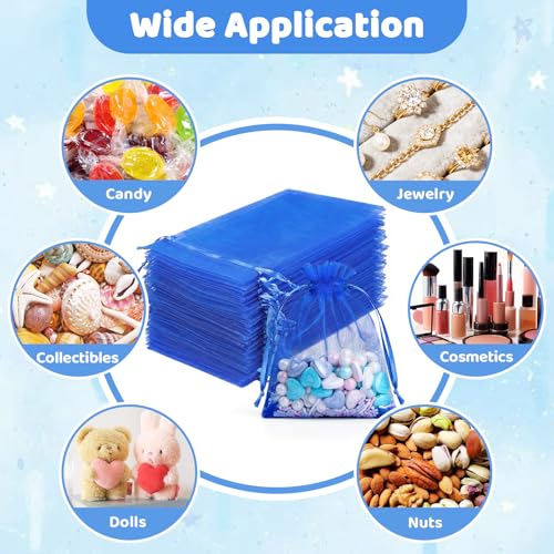 Image of FUNFERY 100Pcs Royal Blue Organza Bags 3x4, Small Mesh Drawstring Gift Bag | Little Jewelry Bags for Wedding Party Favors, Mini Drawstring Pouch for Sachet, Candy, Goodie, Treat Bag for Easter Day
