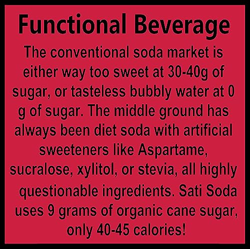 Sati Soda - Organic & Functional, 12 Pack - 40-45 Calories, Only 9 Grams Of Organic Cane Sugar, All-Natural Ingredients With Benefits #TOP5