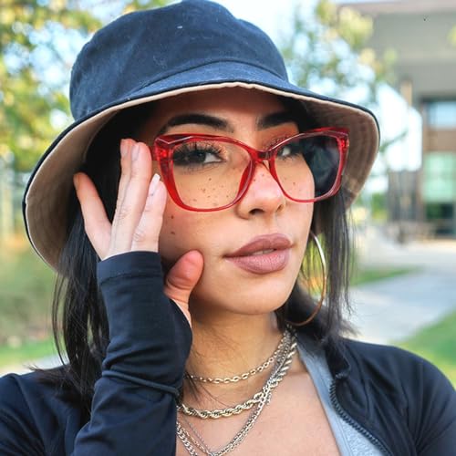 Zeelool Trendy Acetate Cat Eye Glasses Frame for Women with Non-prescription Clear Lens Farris ZOP02098-02 Red