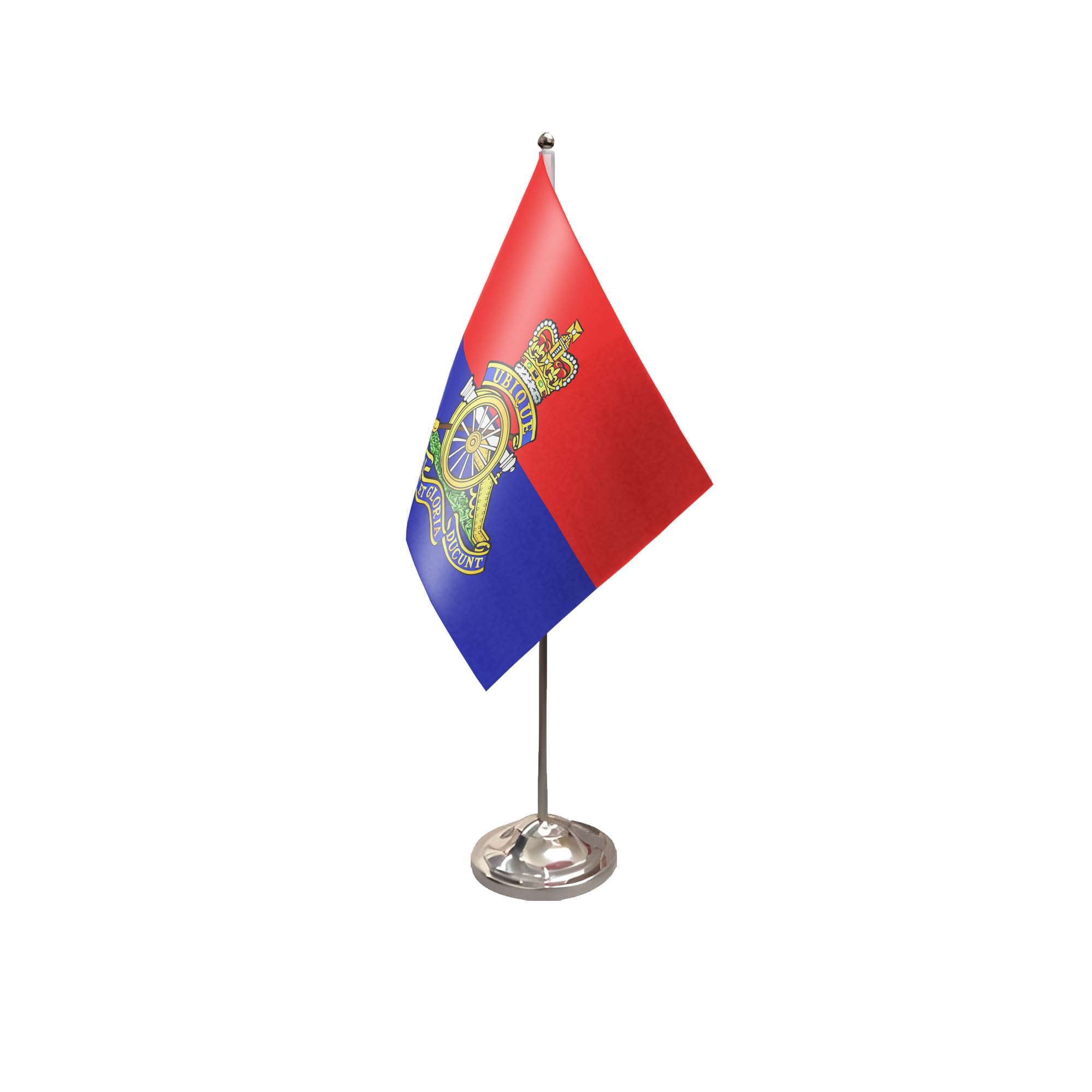 Flagtex Royal Artillery Regiment Satin Table Flag With Chrome Pole & Base