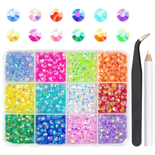 qiipii 12 Color Jelly Resin Rhinestones for Crafting 5mm Flatback Stones Gems Bright Rainbow Colorful AB SS20 Non Hotfix Diamonds Charms for Nails Face Eyes Makeup DIY Crafts Tumblers Bedazzling Mugs