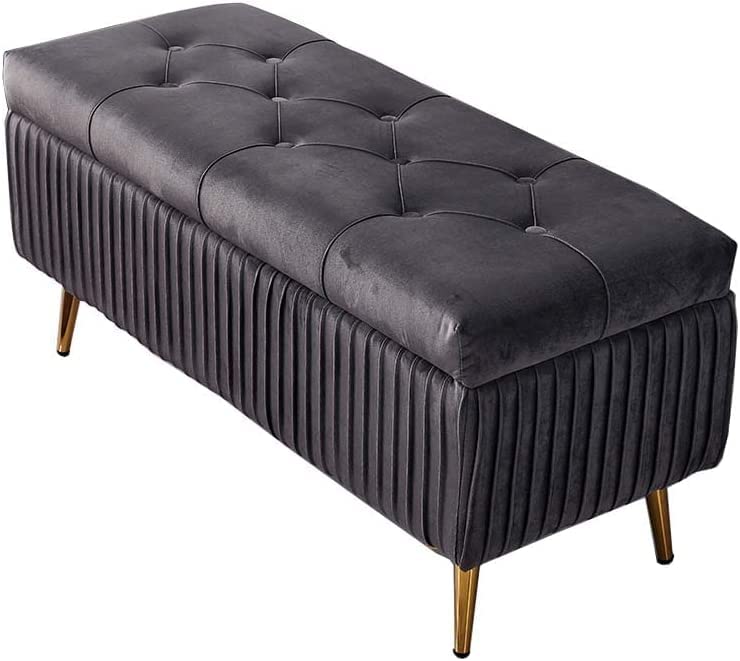 Pouf avec rangement gain de place et banc ottoman rectangulaire pour salon