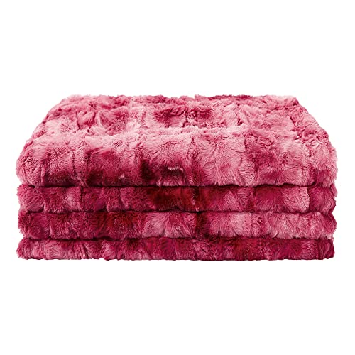 Faux Fur Blanket King Size - Cozy, Shaggy, And Furry Faux Fur - Luxury Tie-Dye Decorative Gift - Reversible King Size Blankets For Couch, Sofa, Bed (90X90 Inches) Wine Red #TOP7