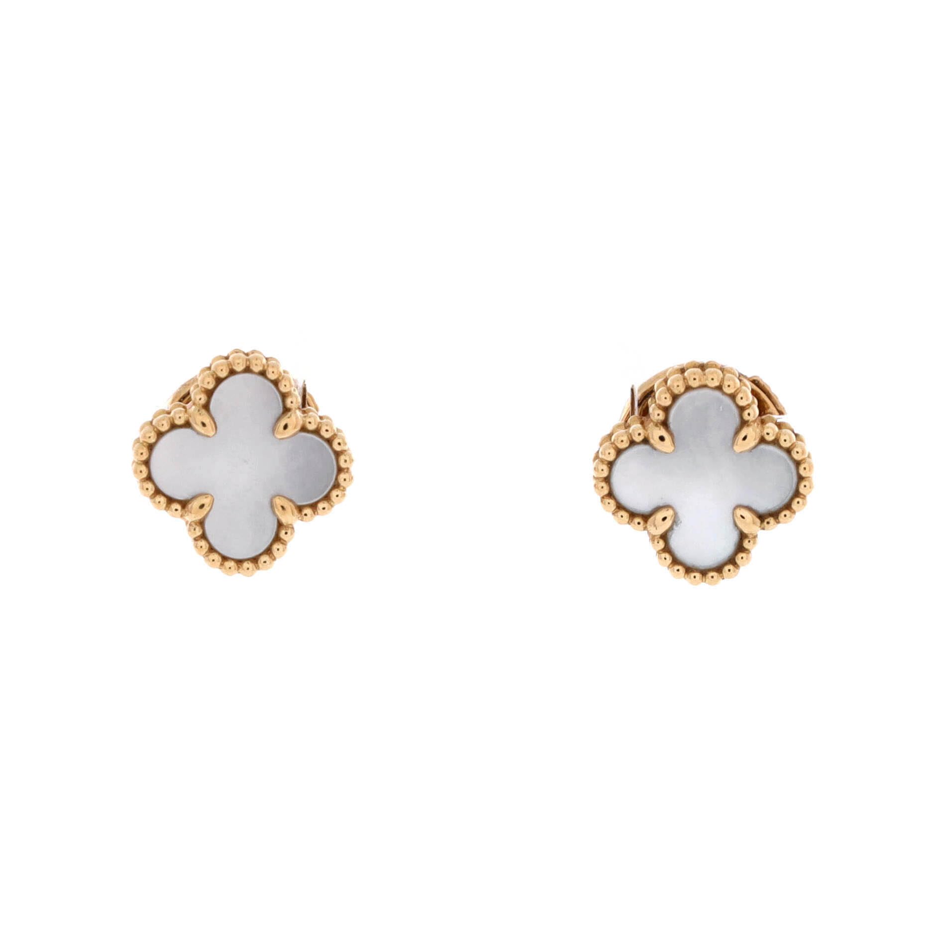 Van Cleef & Arpels Pre-Loved Sweet Alhambra Stud Earrings, Yellow Gold