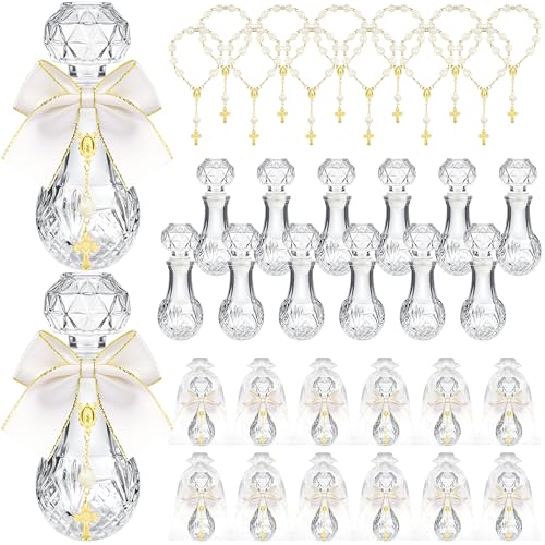 48 Pcs 12 Set Holy Water Bottle Baptism Favors for Guests 50ml Glass Holy Bottle with Upgraded Lids Close Completely Catholic Holy Water Container for First Communion Christian Church Baptism Decor