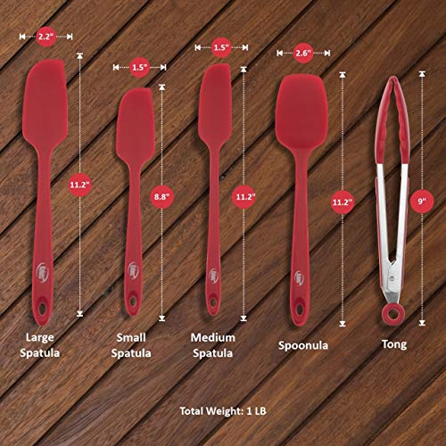 Kaluns Spatula, Silicone Spatula, 4 Rubber Spatulas and One Kitchen Tongs, Heat Resistant Spatula Set, Nonstick Seamless Design with Stainless Steel Core, Kitchen ToolS