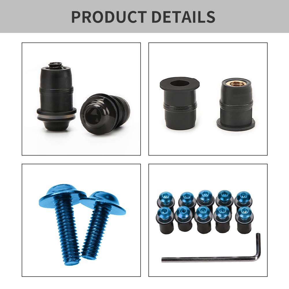 Kit Bulloni Parabrezza Moto - 10 Viti M5x16mm In Alluminio | Universale Per Installazione Parabrezza - Foto 5