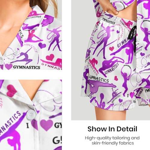 Image of Funny Pajamas for Women Set Print Satin Loungewear Pjs Short Sleeve Button Down Top and Shorts Sets Sleepwear XS-3XL