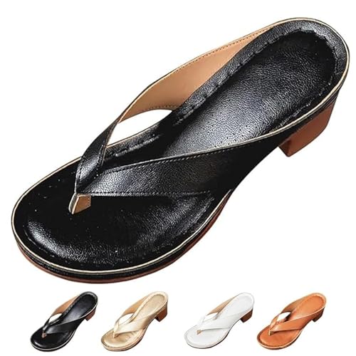 EDAT Women's Solid Color Summer Chunky Heel Sandals, Slip on Open Toe Square Toe Comfortable Heeled Sandals for Women