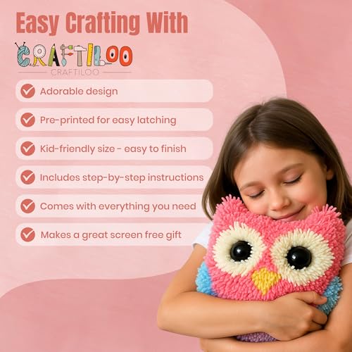 Image of Latch Hook Kit for Kids - Wise Owl Rug Pillow Craft, Ages 6+