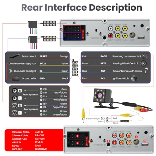 9" Double Din Car Stereo with Wireless Apple CarPlay & Android Auto,QLED IPS Touchscreen Double Din Radio,1080P Backup Camera, Mirror Link, Voice Control, Bluetooth 5.3, GPS, AM/FM, Type-C, EQ, SWC - Image 8