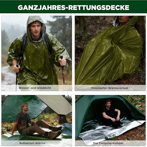 E EASTSTORM 210×150cm Verdickter Notfalldecke Schlafsack Survival Biwaksack Rettungsdecken Plane Wasserdicht Thermodecke Tarp Zeltplane und Notfall Regenponcho Ultraleicht Kälteschutz für Camping
