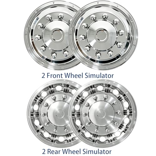 Image of hightall 22.5 inch Wheel Simulators,Stainless Steel Hubcaps,Polished Surface,2 Front+2 Rear Wheel,Locking Ring Installation Wheel Cover Set Compatible with US Single Rear Axle Semi Truck 4 Wheels