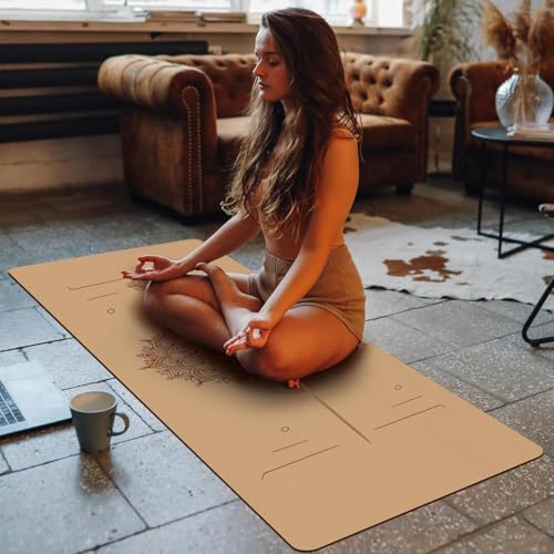 LINKLIFE Cork Yoga Mat 5mm (1/5 inch) Thick 72 x 24 inches, Shock Absorbing, Sweat Proof, Lightweight TPE Foam with Alignment Lines, Great for Hot Yoga, Pilates, Gym and Workouts - Image 3