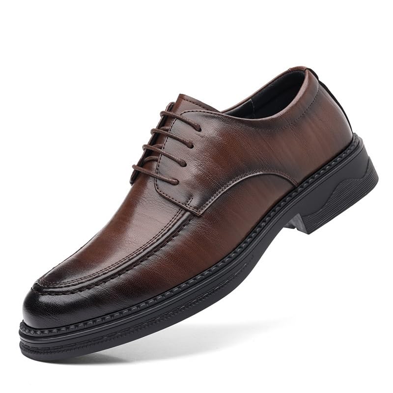 Men's Leather Platform Oxfords Work Office Business Height-Increasing Shoes Retro Round Toe Comfortable Lug Sole Non-Slip Lace-Up Dress Shoes