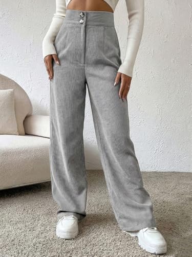 Image of Women's Wide Leg Bottomwear with Pocket || Corduroy Mid Rise Loose & Relaxed Fit Casual Korean Baggy Trousers for Woman Elegant Workwear for Office, College & Events