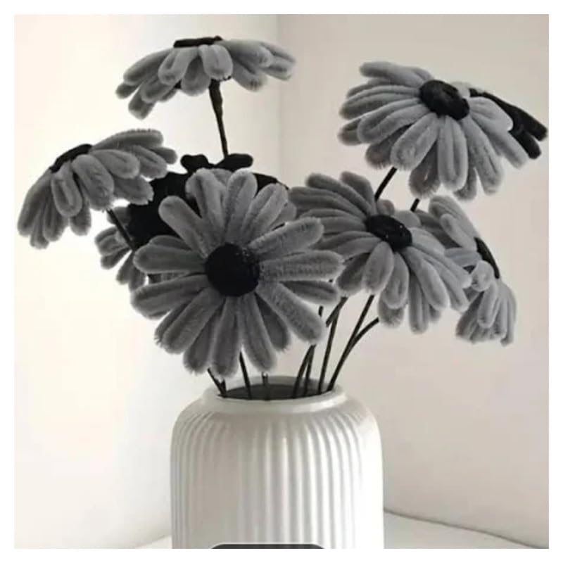 Image of 100Pcs Pipe Cleaners Craft Set | Chenille Stem Fuzzy Sticks DIY Craft Supplies for Art Projects Activities, Decorations, Flower Making, Modeling & Sculpting (Grey)