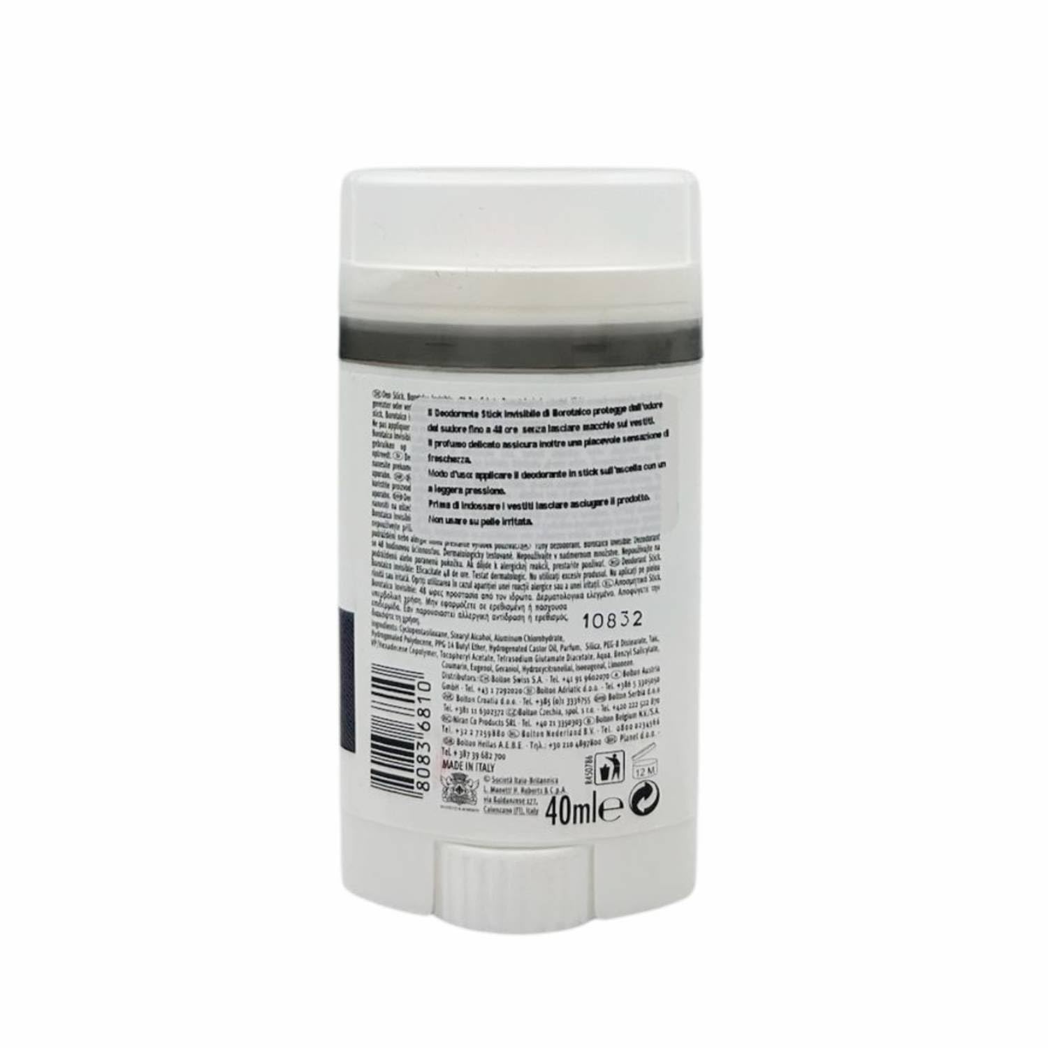 Borotalco Invisible Deodorante Uomo Talco Effetto Barriera Anti-Macchie Senza Alcool 48H Stick 40 Ml (12)