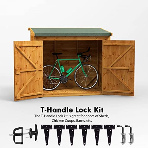 BTEOBFY Shed Door kit - Complete shed Door Hardware,shed Hardware kit with T-Handle Lock, Heavy-Duty Latches, Hinges - Weatherproof for Sheds, Gates, Playrooms