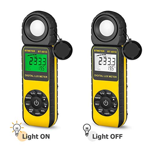 Image of BTMETER Digital Illuminance Light Meter, Handheld Luxmeter 881E Photometer | Measure Lights 0.01-300,000 Lux (0.01-30,000 FC) Foot Candles, Par Meter for Plants Aquarium Light Tester, Backlight LCD