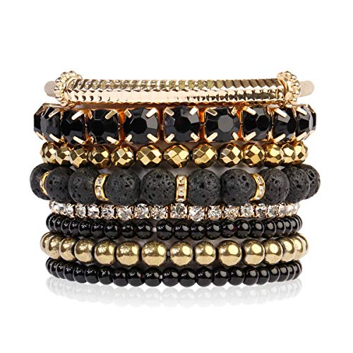 Multi Color Stretch Beaded Stackable Bracelets - Layering Bead Strand Statement Bangles