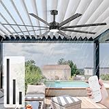 72 Inch Waterproof Outdoor Ceiling Fan with Light - Large Modern Black Industrial Ceiling Fan with 8 Aluminum Blade, High CFM Energy Efficient Reversible Quiet DC Motor, for Patios Commercial Garage