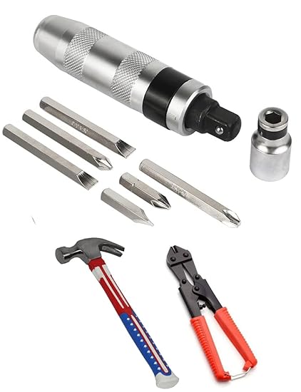 Digital Craft Combo of 3 Items Impact Screwdriver Set Multi-Purpose Chrome Vanadium Steel Portable Screw Driver Chisel Bits Professional Tools with Bolt Cutter & Hammer 2