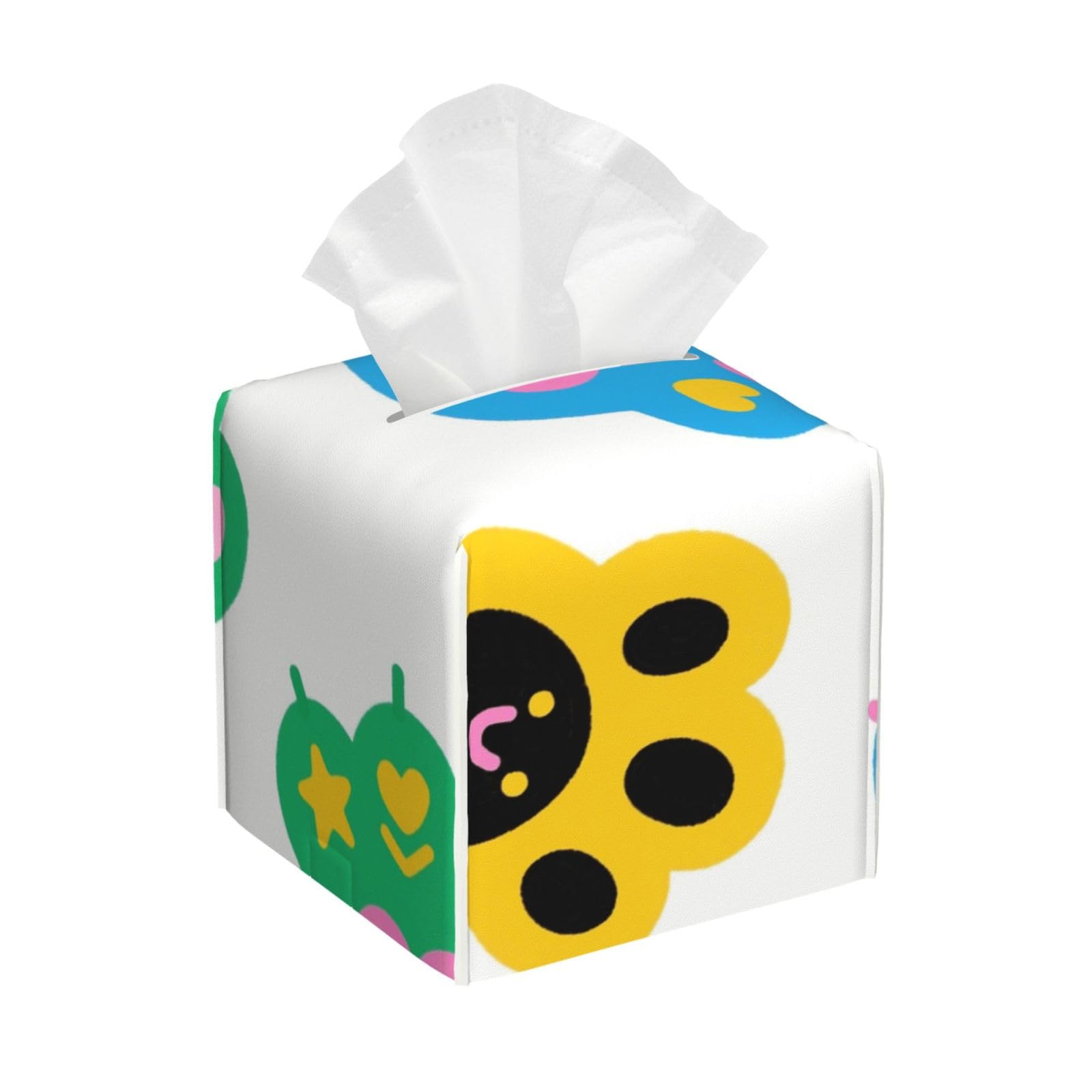 Pu Leather Cube Tissue Box Holders Modern Waterproof Square Tissue Box Cover Colorful Doodle Cute Paw Print Facial Paper Holder for Bathroom Kitchen Nightstand Office Home Decor