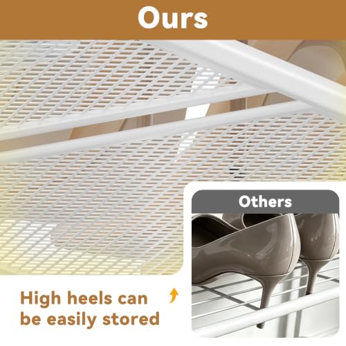 Image of 3 Tier Shoe Storage Rack with Steel Mesh Shelves for Entryway, White