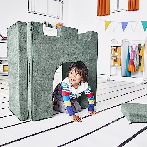 Yourigami Kids and Toddler Play Castle Playroom Couch Add-On Set Durable Modular Design Green Meadows