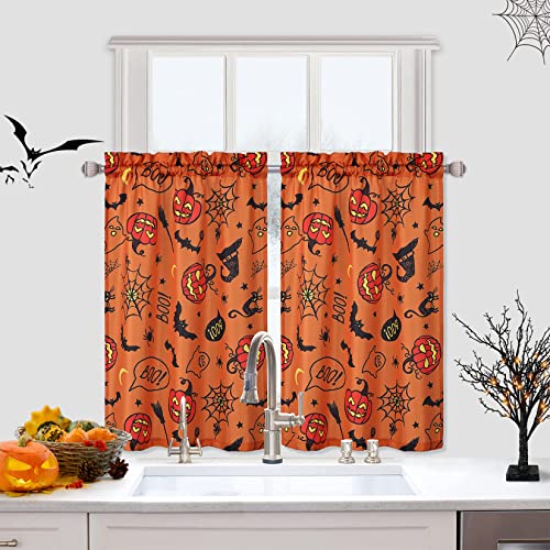 LuxFocus Rideaux de cuisine pour Halloween, décorations d'Halloween, rideaux courts pour cuisine, fête d'Halloween, café, cuisine, salle de bain, orange, 61 cm Cover