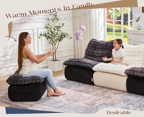 Image of Hobestluk Small Couch Sofa Chaise Lounge Chair Recliner Chair with Footrest | Ergonomic Design,Fluffy Fabric,Multi-Functional Ottoman,No Assembly,Lounge Chair Indoor Bedroom Apartment | Dark Grey Single