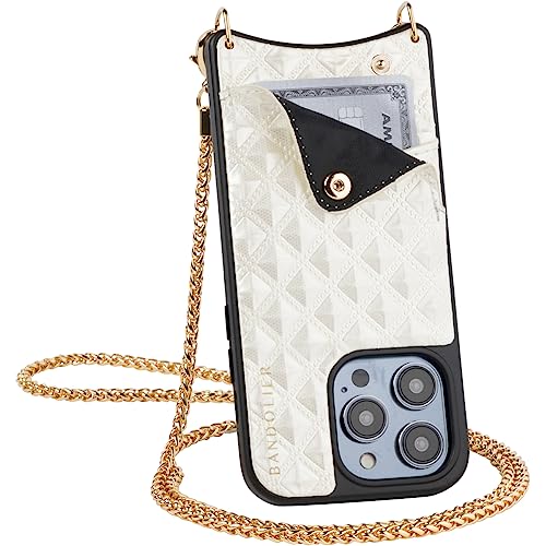 Bandolier Sheila Crossbody Phone Case and Wallet - Pyramid Studded Vegan Leather with Gold Snake Chain Strap (iPhone 15 Pro Max)