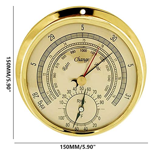 Barómetro de caja de latón de alta precisión, temperatura 3 en 1, humedad y presión de aire, barómetro de 5,9 pulgadas que no requiere batería, para navegación, aviación, montañismo, barcos, hogar