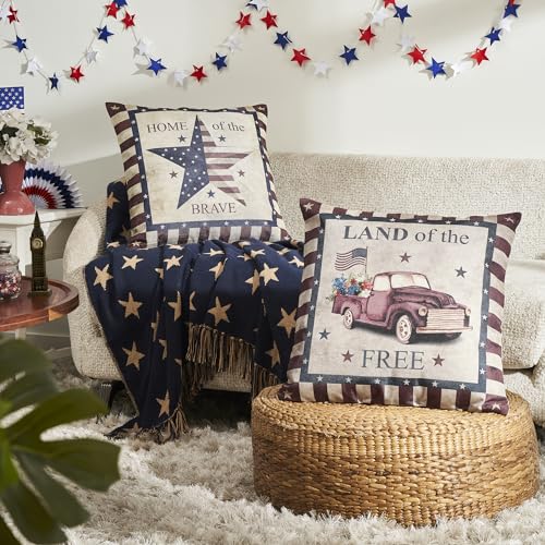 Vhcbrandsfreeandbravepillowcoversetof220x20decorativepatrioticthrowpillowcoversusaamericanadecorforindependancedayand4thofjulyinsertsnotincluded  Urban Country Home Decor Vhc brands free and brave pillow cover set of 2 20×20 decorative patriotic throw pillow covers usa americana decor for independance day and 4th of july inserts not included  urban country home decor