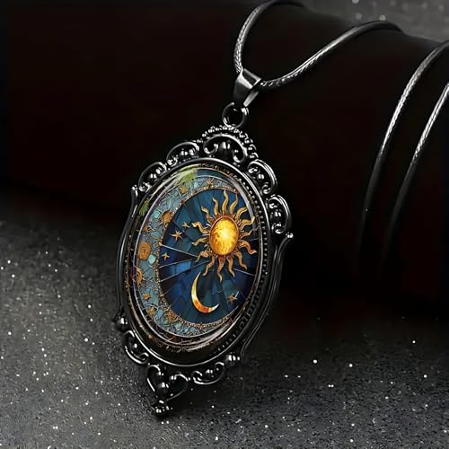 Gothic Glass Pendant Necklace for Women Sun and Moon Necklaces Vintage Celestial Necklace Lunar Solar Cameo Necklaces Mystic Rope Chain Goth Witch Jewelry2
