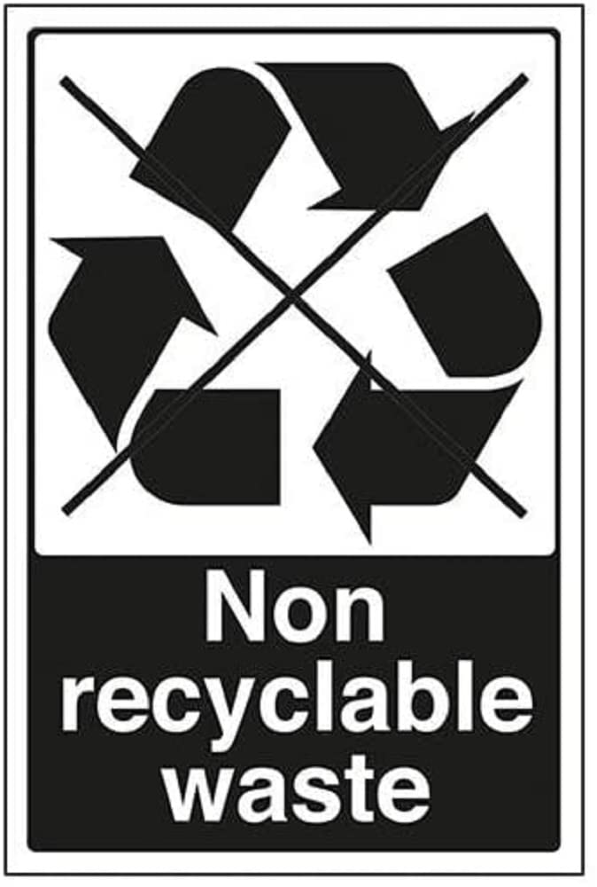 V Safety Non Recyclable Waste Recycling Sign - 200mm x 300mm - Self Adhesive Vinyl