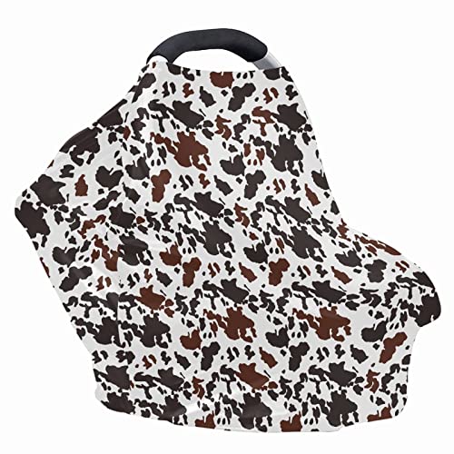 Image of Coldinair Black Brown Cow Print Baby Car Seat Cover for Boys Girls,Nursing Cover for Breastfeeding,Baby Carseat Canopy,Multiuse Baby Shopping Cart /High Chair /Stroller Covers