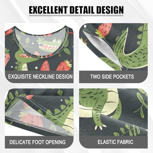 ALAZA Crocodile Strawberry Black Pajamas Short Sleeve 2 Piece Sleepwear Top and Bottom Pajama Set Unisex4