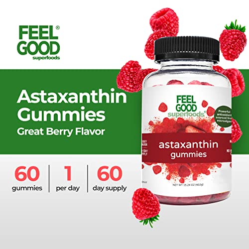 Feelgood Superfoods Astaxanthin Supplements, 6Mg Antioxidant Gummies For Skin And Eye Health, Berry Flavor, Vegan, Non-Gmo, 60 Count #TOP1
