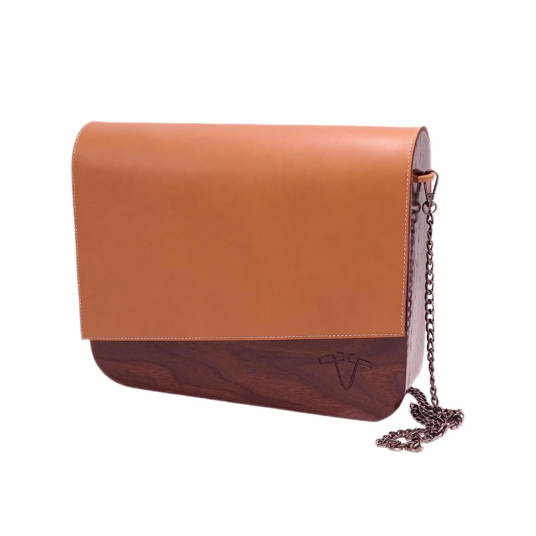 Handmade Wooden Leather Sling Bag Luxury Walnut Wood Italian Leather Purse Unique Handcrafted Designer Handbag for Women Elegant