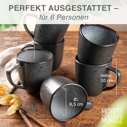Moritz & Moritz Kaffeetassen 6er Set - Kaffeebecher Set Grau aus robustem Steingut mit einzigartigem Farbverlauf - Spülmaschinengeeignetes Tassenset - Serie Organic – Bild 2