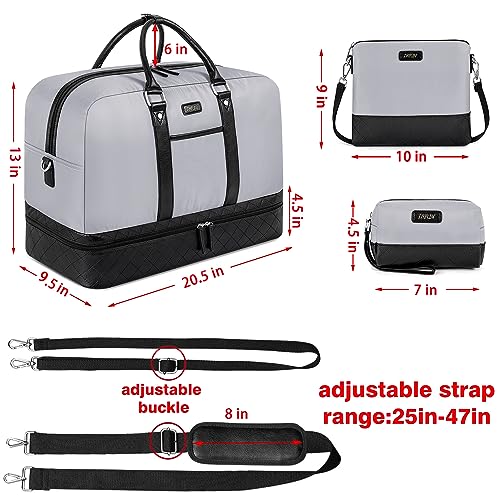 Image of Weekender Bag for Women, Large Overnight Bag Canvas Travel Duffel Bag Carry On Tote with Shoe Compartment 21 inch 3Pcs Set, A19-black+dark Grey, Large, Practical and Fashion