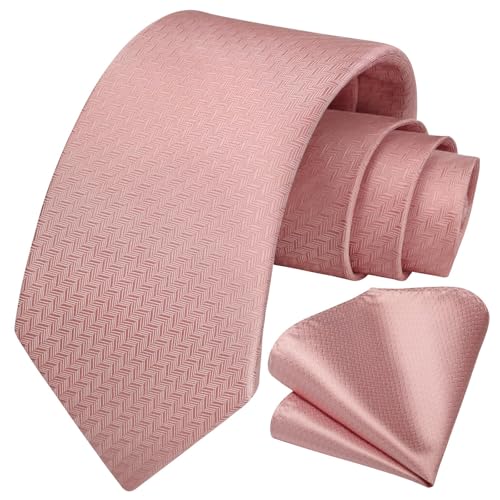 HISDERN Corbatas Rosa Hombre Modernas Corbata y Pañuelo de Boda Conjunto Corbatas de Business