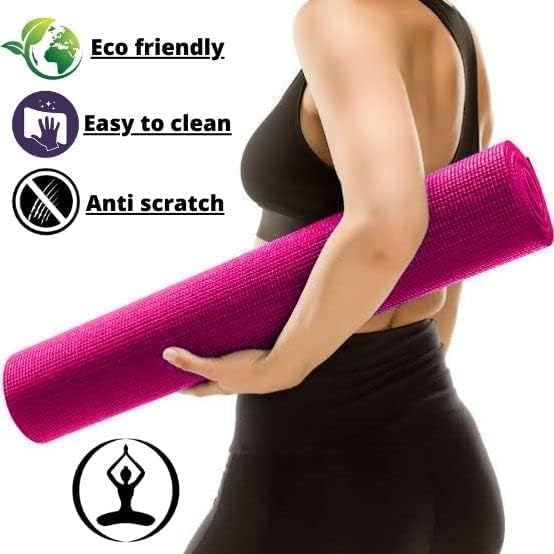 Image of Yoga Mats for Women and Men NBR Material with Carrying Strap, Extra Thick Exercise Mats for Workout Yoga Mat for Women for Workout, Yoga, Fitness, Exercise Mat Anti Slip Yoga Mats (4mm) (Pink)