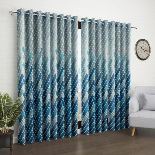 Image of Door Curtains 7 feet Long Set of 10 | Abstract Design | Polyester | Light Filtering Curtains | Curtains for Living Room | (118 x 215 cm, Grey & Blue) | Perfect for Home Decor