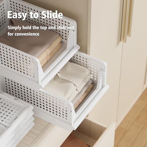 Proarea 4 Pack Stackable Plastic Storage Basket Closet Organizer Bin Foldable Clothes Organizer Storage Drawer Shelf Container For Living Room Bathroom Kitchen Office thumb #4